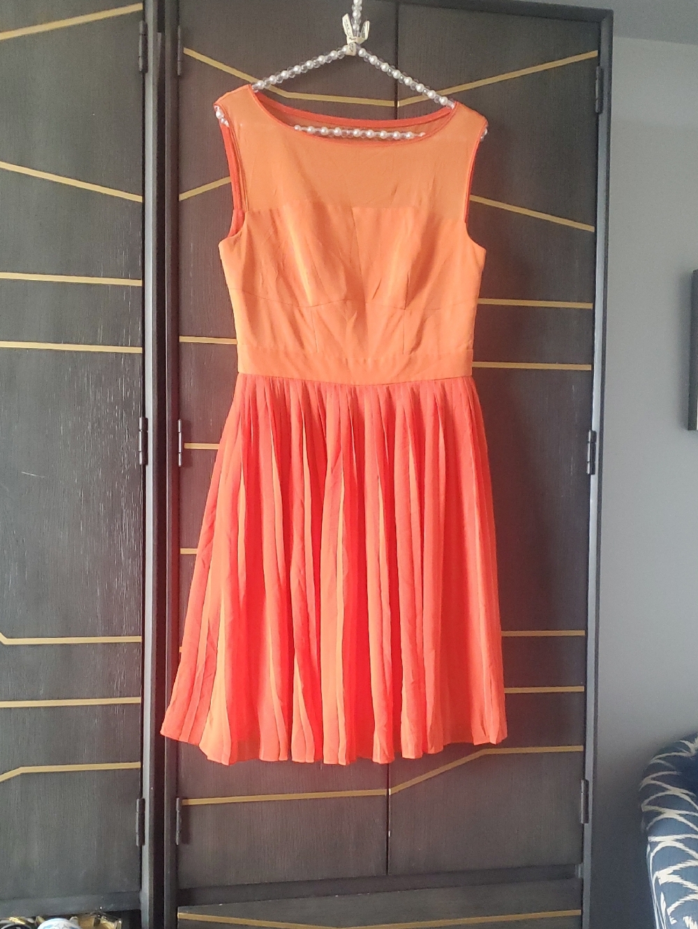 Ports 1961 Bright Orange Sleeveless Pleated Midi Dress
